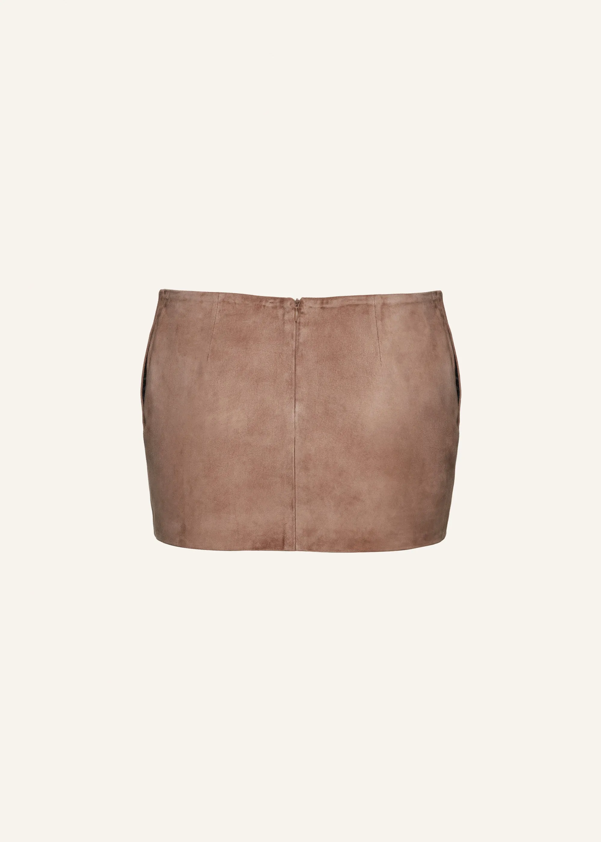 Low waist tailored mini skirt in brown suede