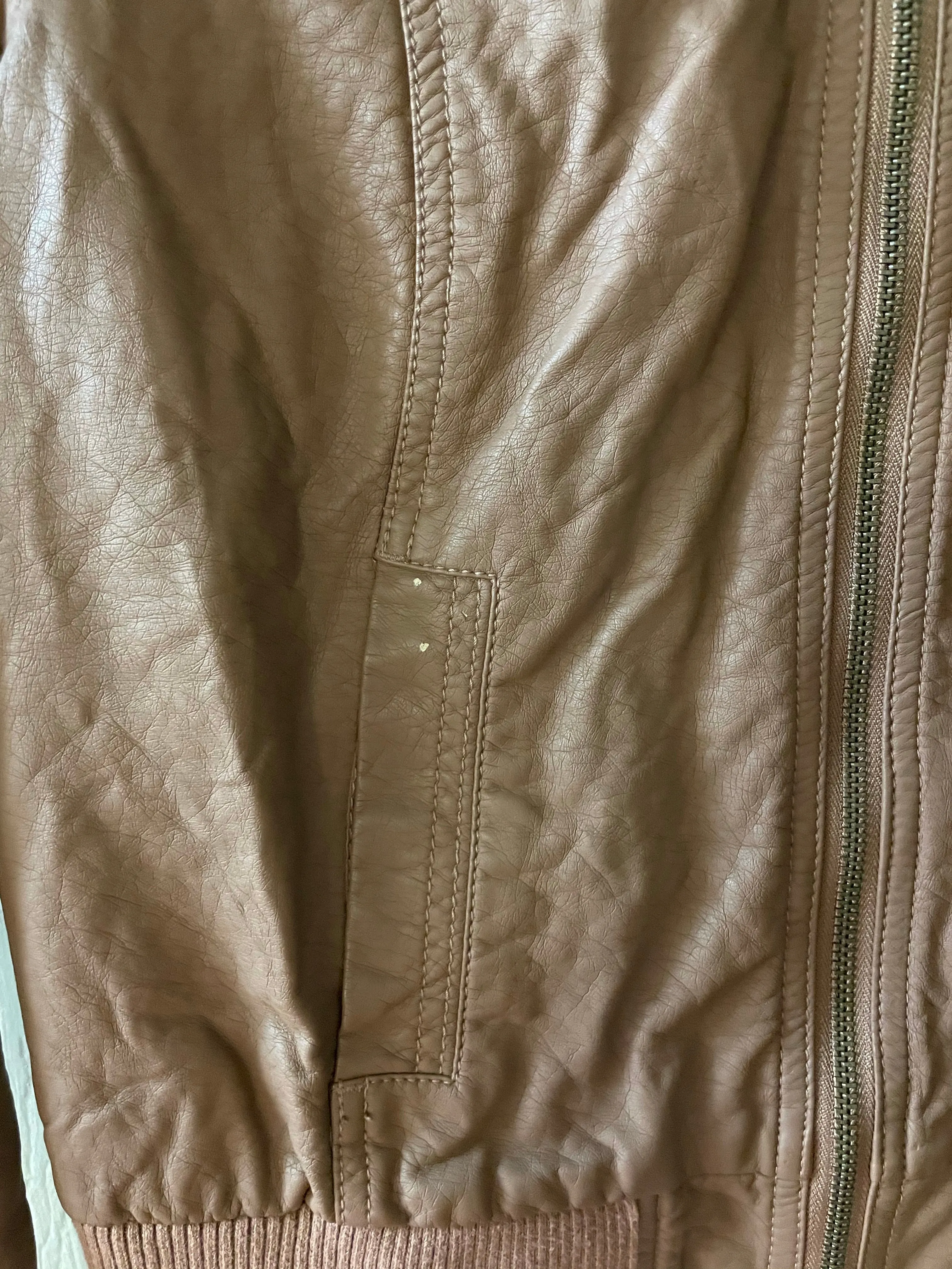 <€€* Womens Small OLD NAVY Brown Leather Look Biker Jacket Zip Up Viscose