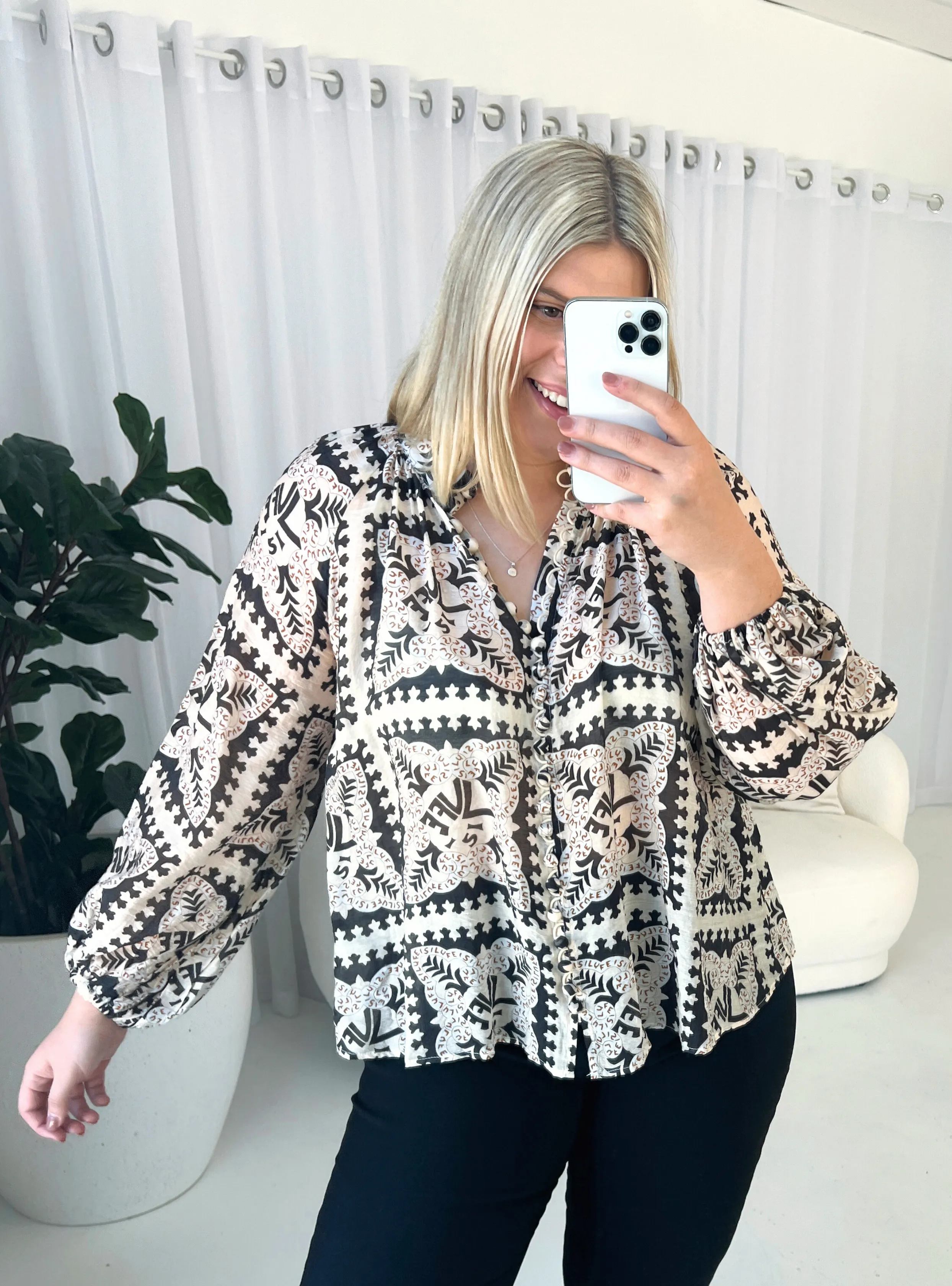 LUKA BUTTON UP SHIRT - Black/Cream