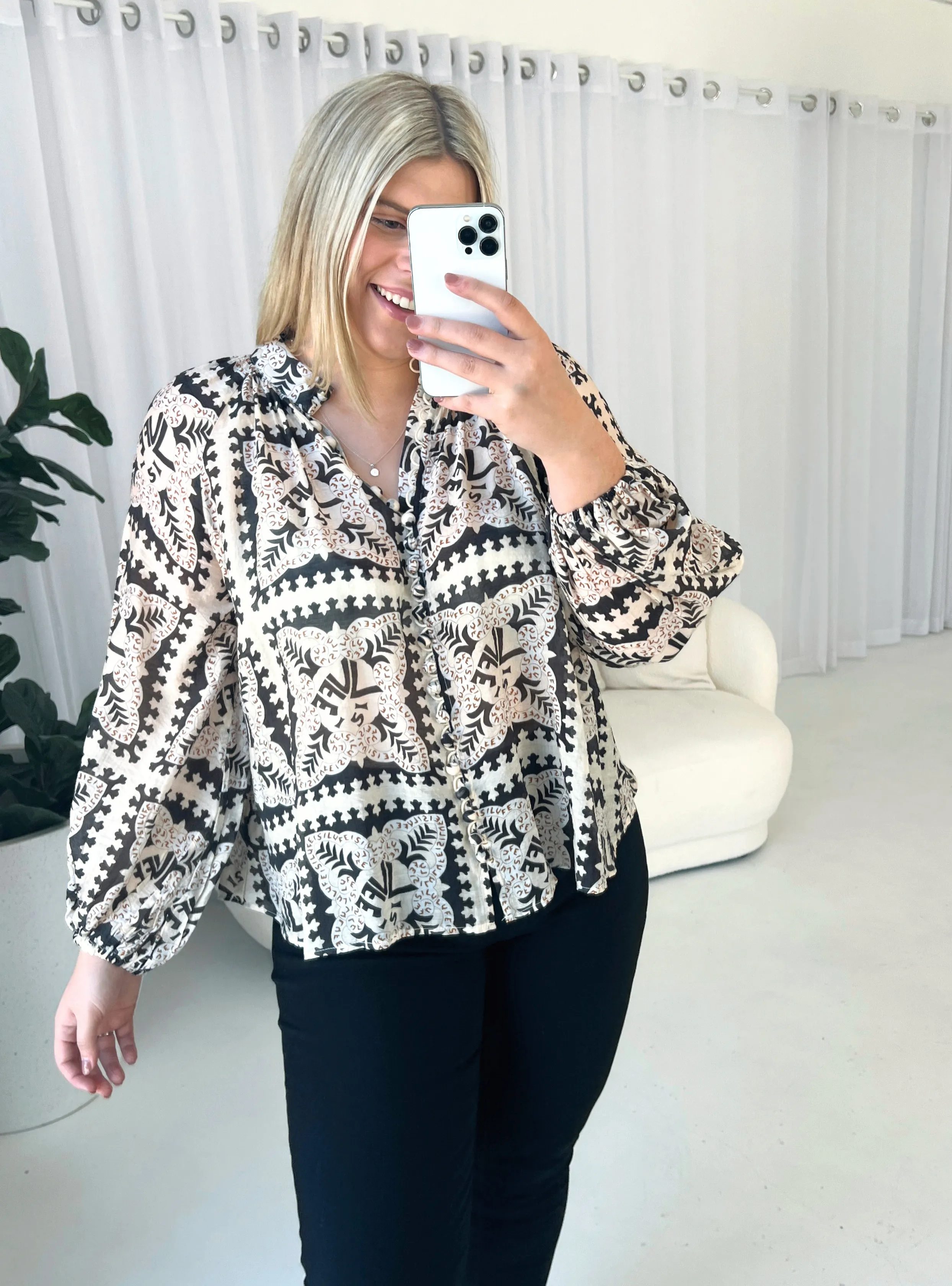 LUKA BUTTON UP SHIRT - Black/Cream