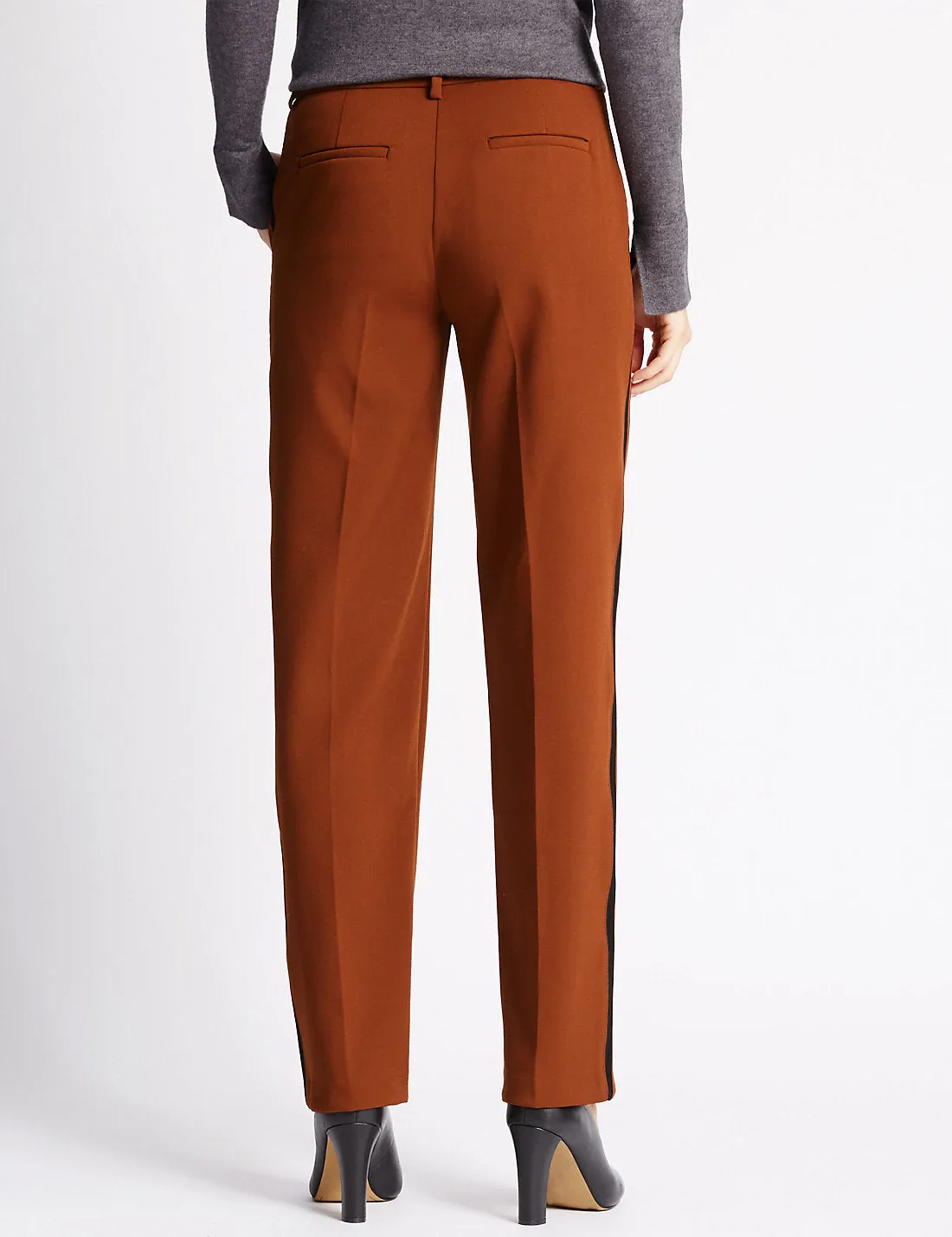 M&S Womens Brown Side Stripe Trousers