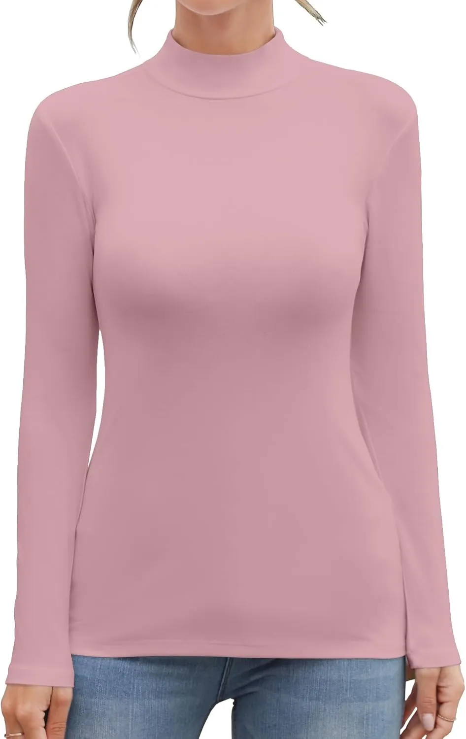 MANGDIUP Women's Mock Turtleneck Long Sleeve Sleeveless Tops Basic Slim T-Shirts