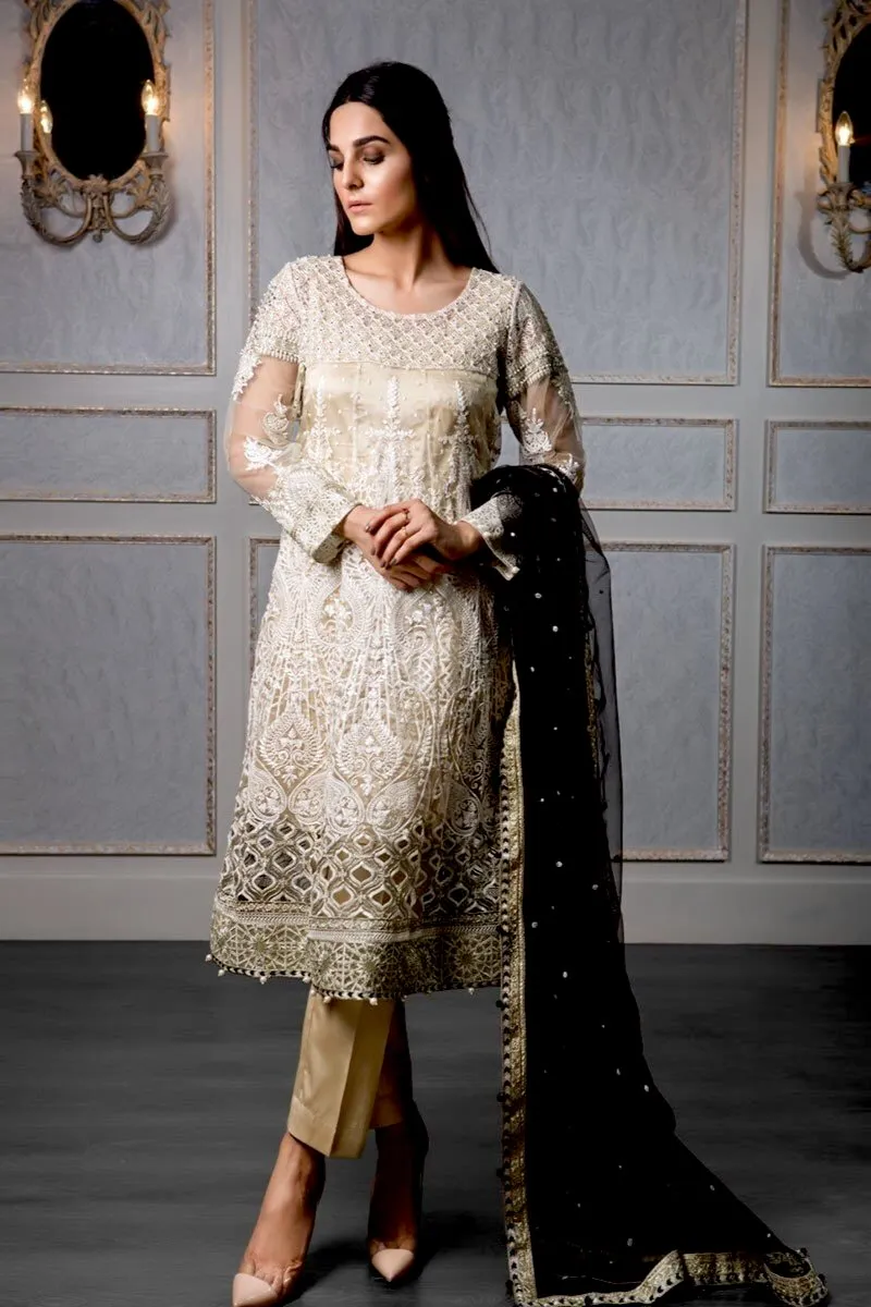 MARIA.B MBROIDERED Wedding Edition – Cream & Black (BD-1201)
