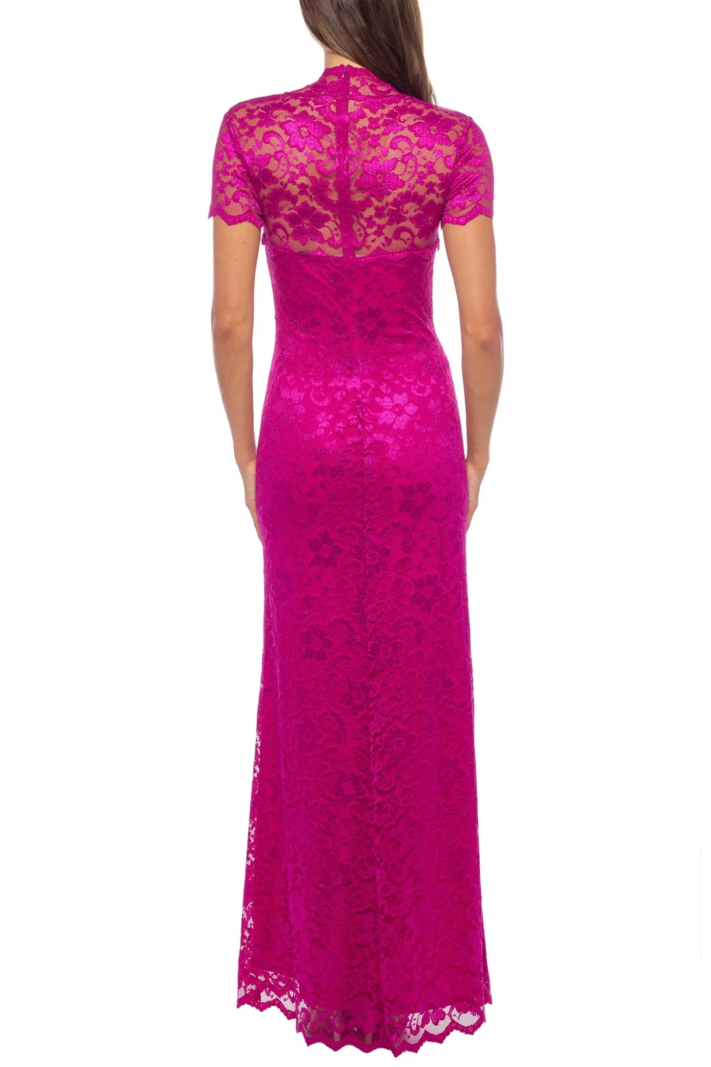 Marina A-Line Neck Short Sleeve Sheath Lace Gown