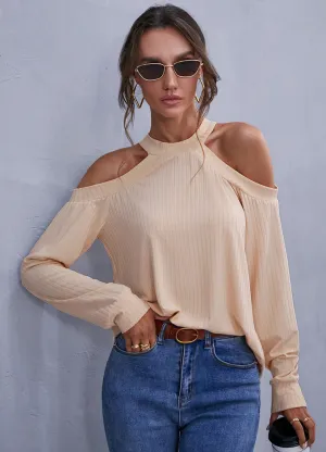 MECALA Women's Casual Top Off Shoulder Ribbed Plain Blouse