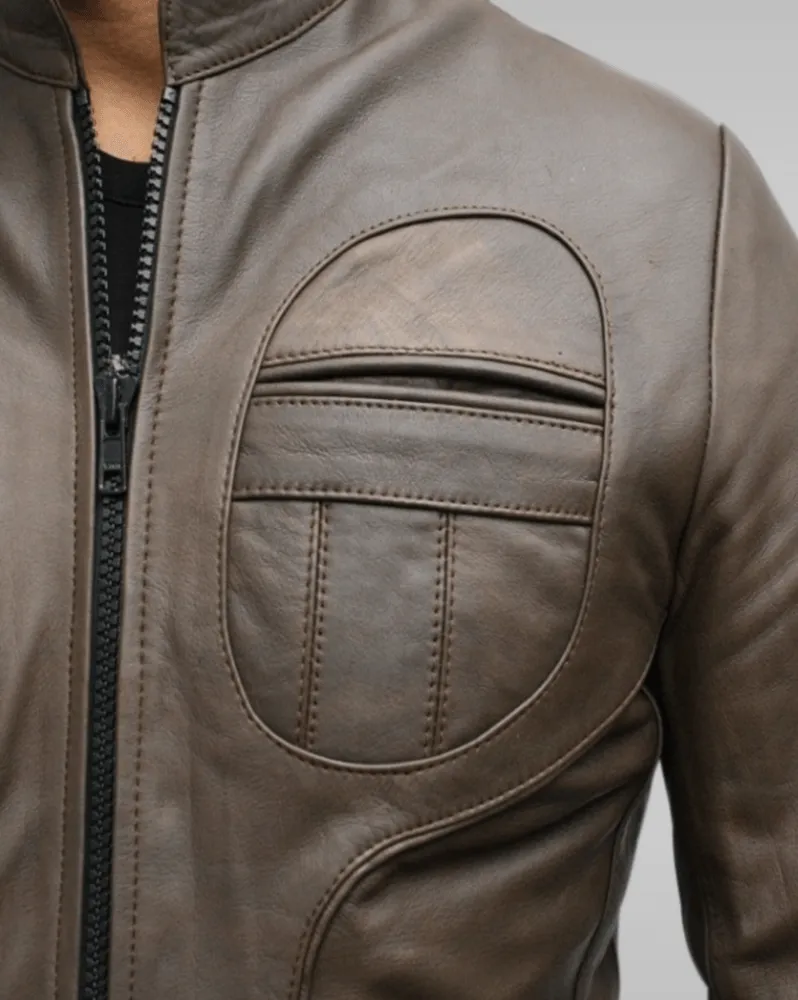 Mens 70s Style Blue Vintage Biker Leather Jacket