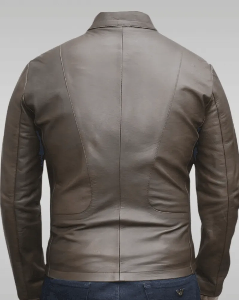 Mens 70s Style Blue Vintage Biker Leather Jacket