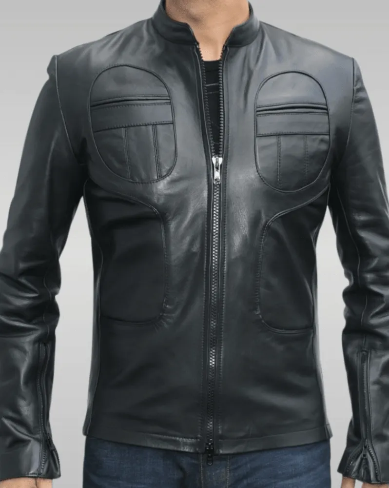 Mens 70s Style Blue Vintage Biker Leather Jacket