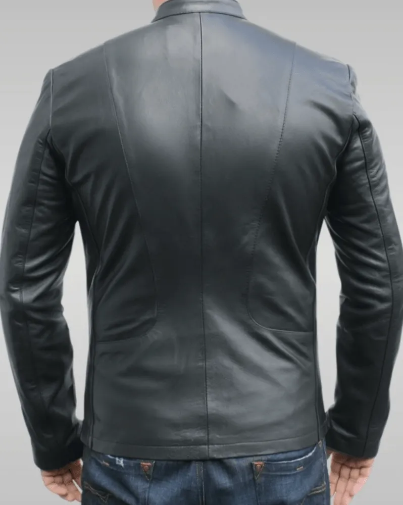 Mens 70s Style Blue Vintage Biker Leather Jacket