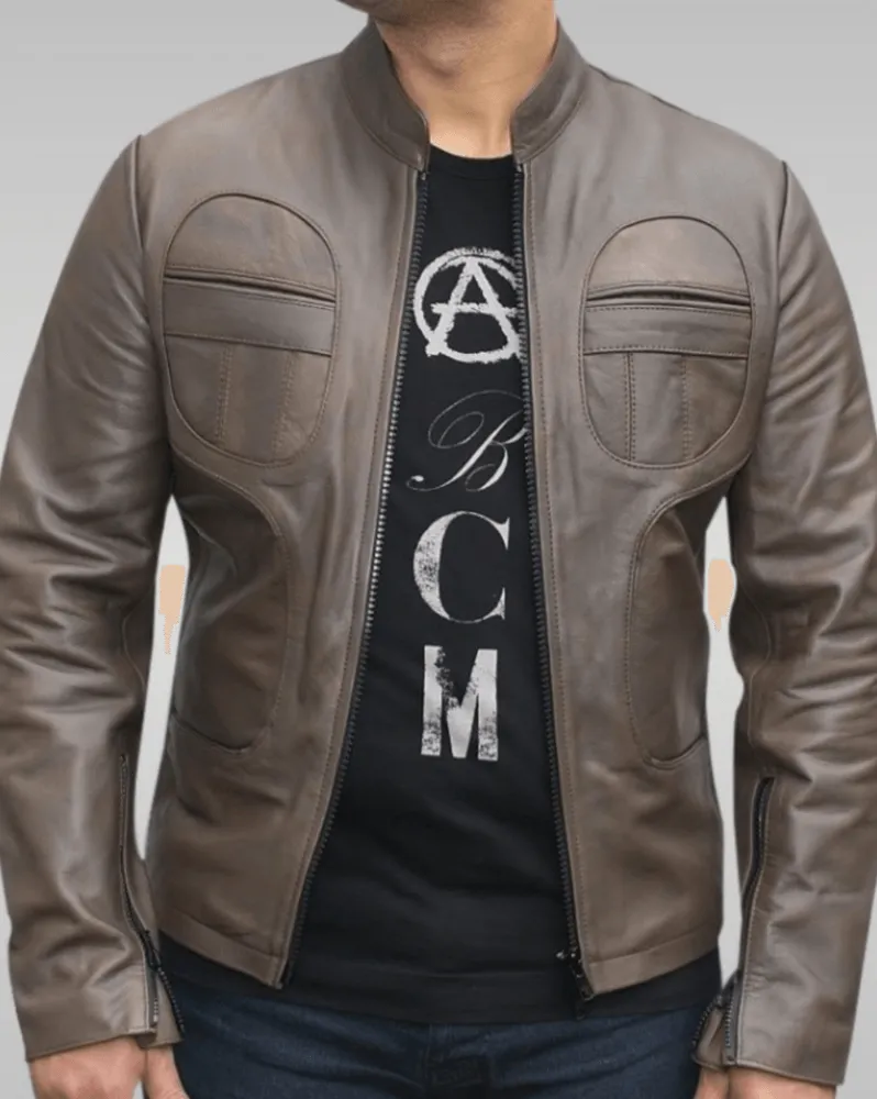Mens 70s Style Blue Vintage Biker Leather Jacket