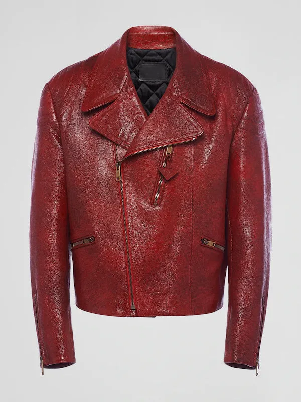 Men's Cafe Racer Red Biker Leather Jacket