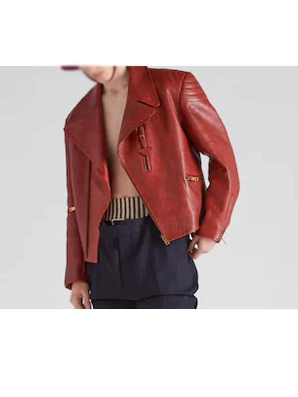 Men's Cafe Racer Red Biker Leather Jacket