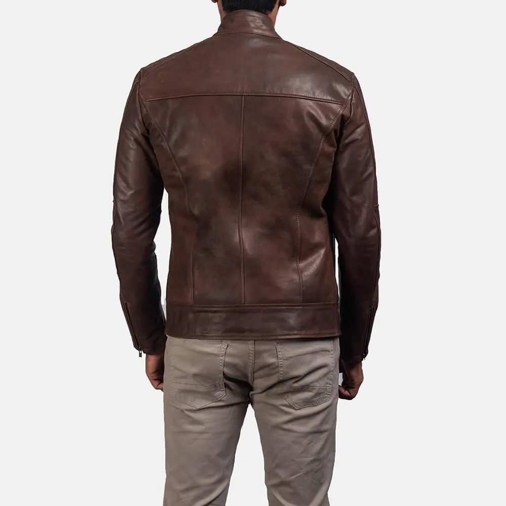 Mens Dean Brown Leather Biker Jacket