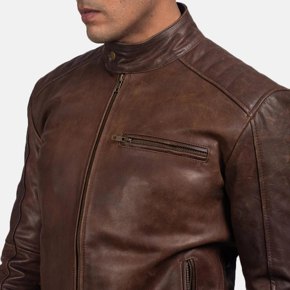 Mens Dean Brown Leather Biker Jacket
