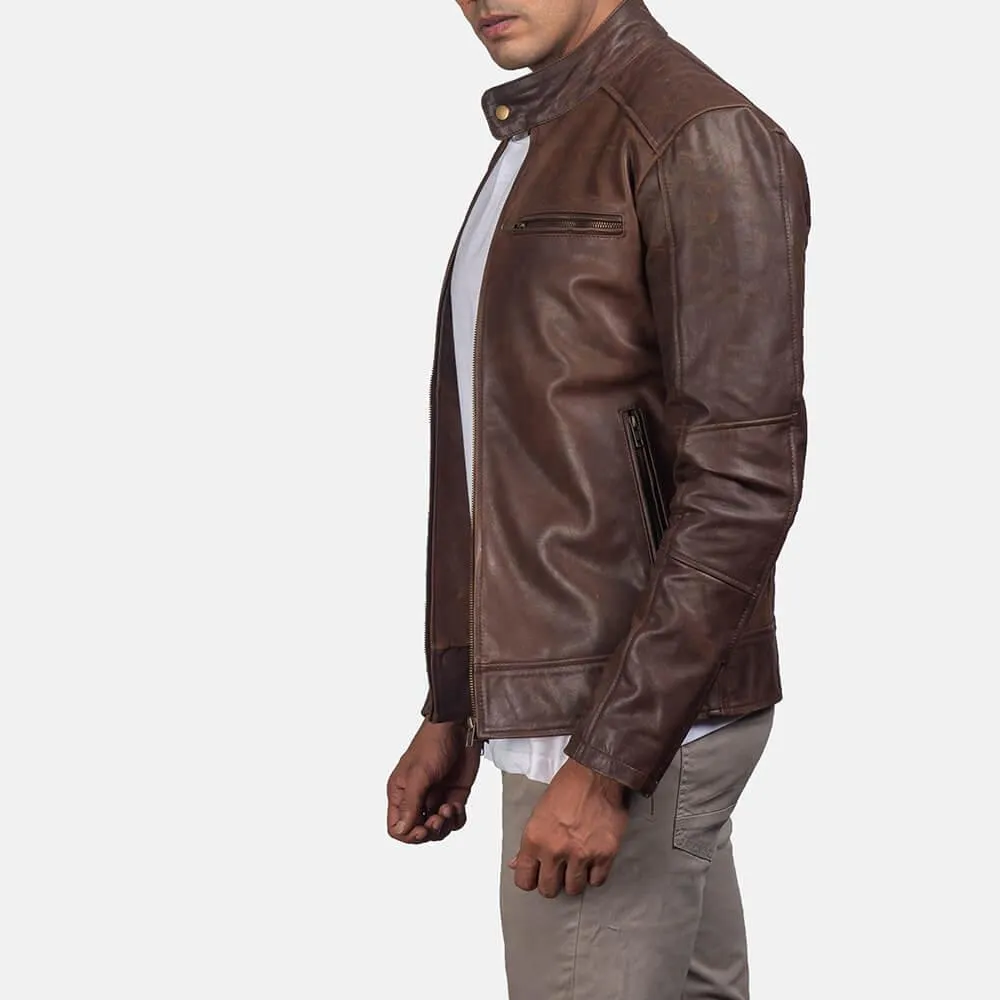 Mens Dean Brown Leather Biker Jacket