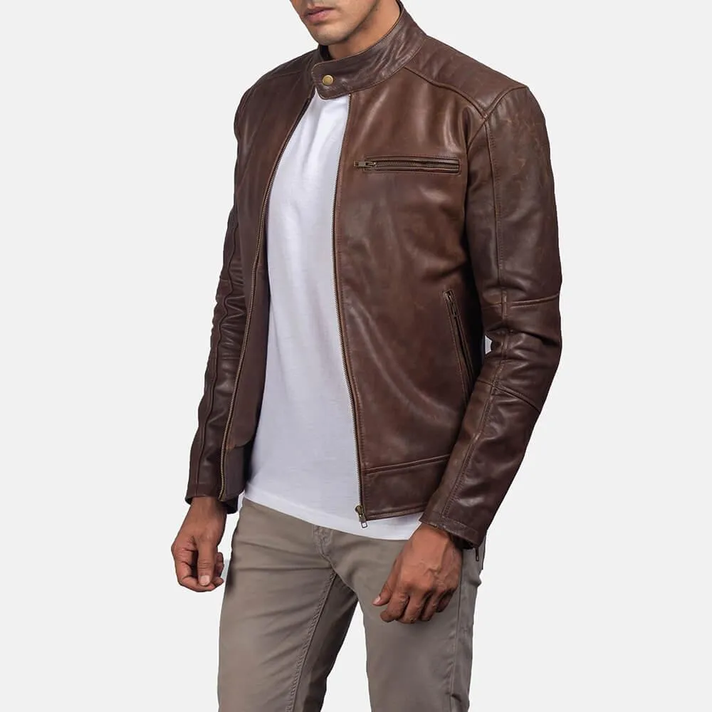 Mens Dean Brown Leather Biker Jacket