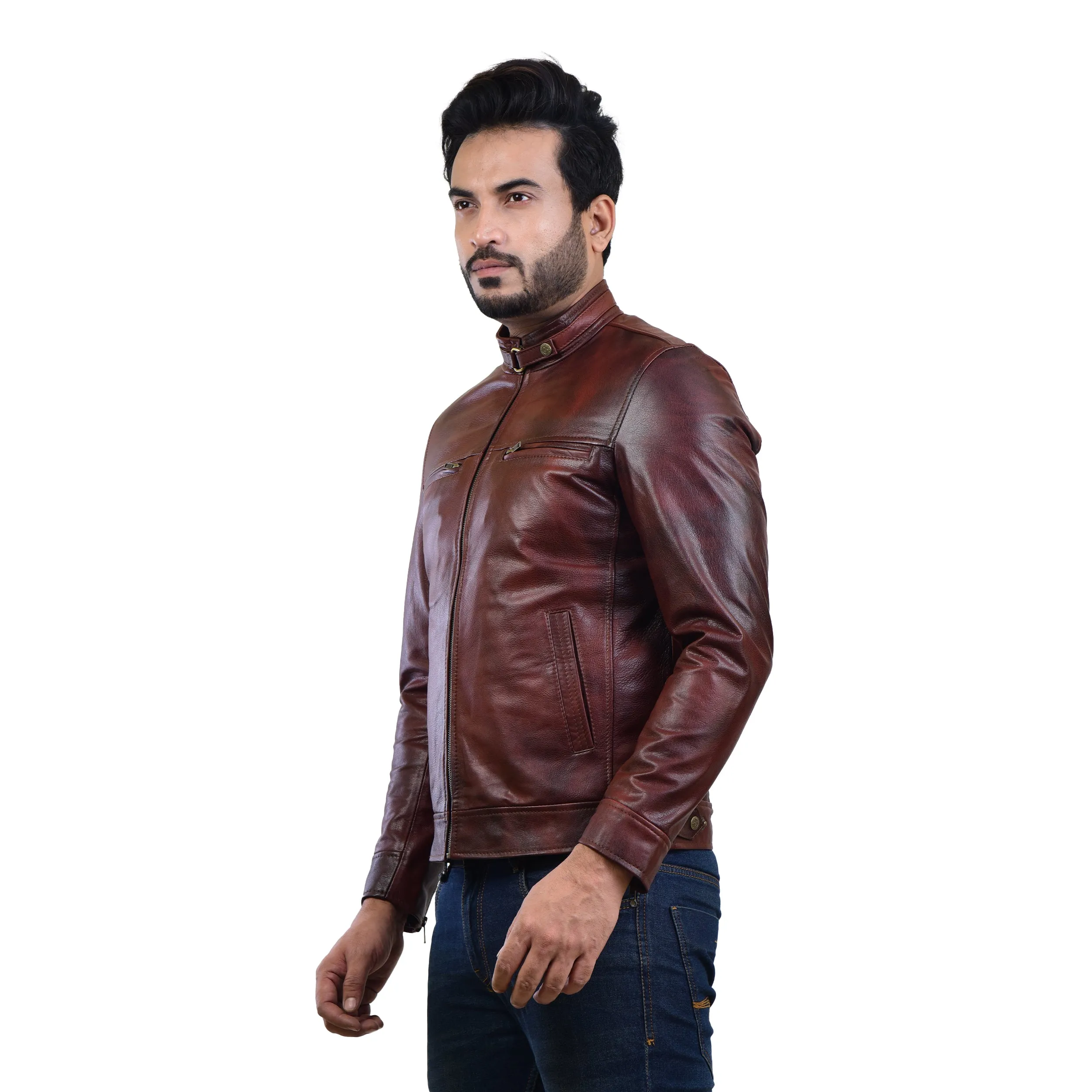 MENS LEATHER JACKET 410142(2 TONE)