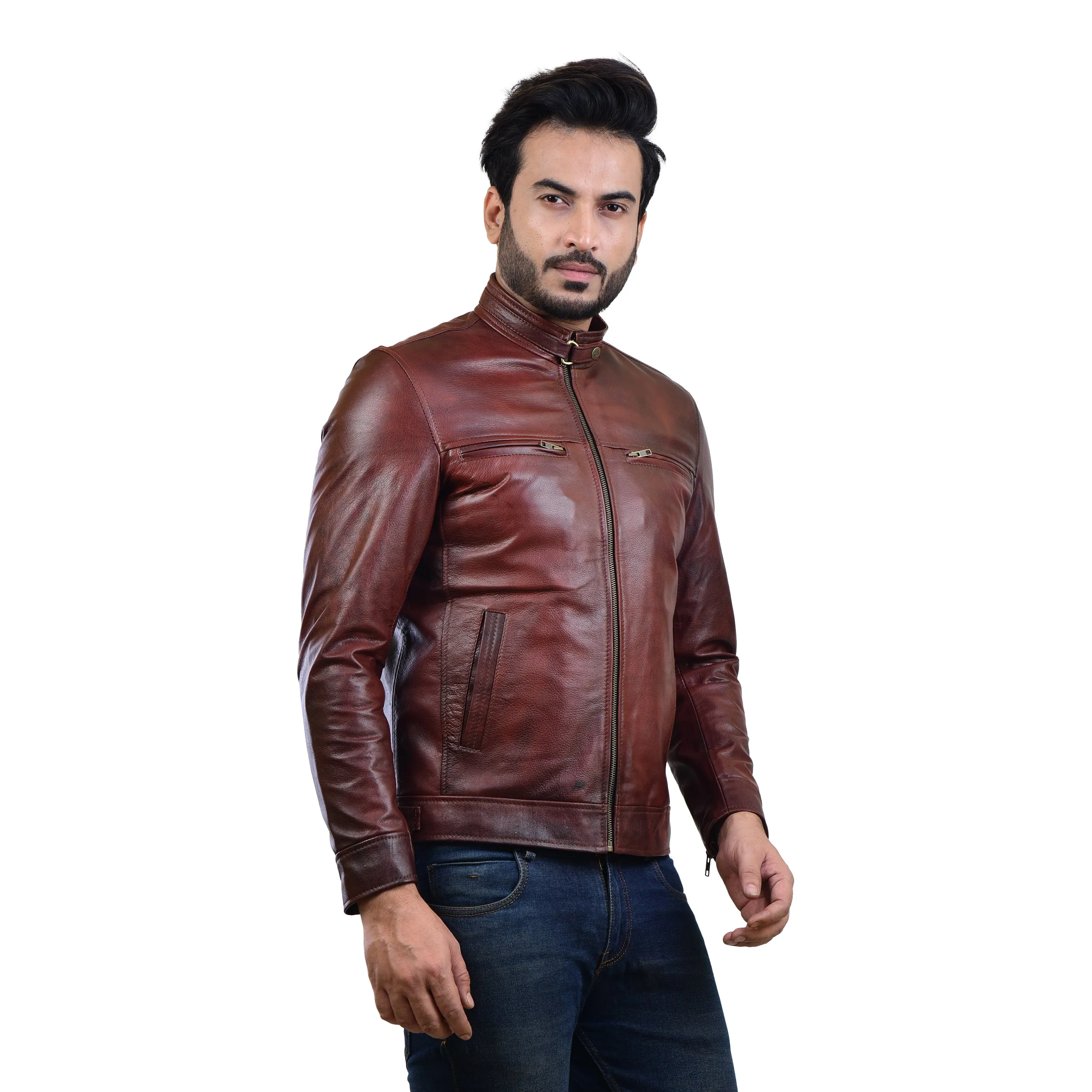 MENS LEATHER JACKET 410142(2 TONE)