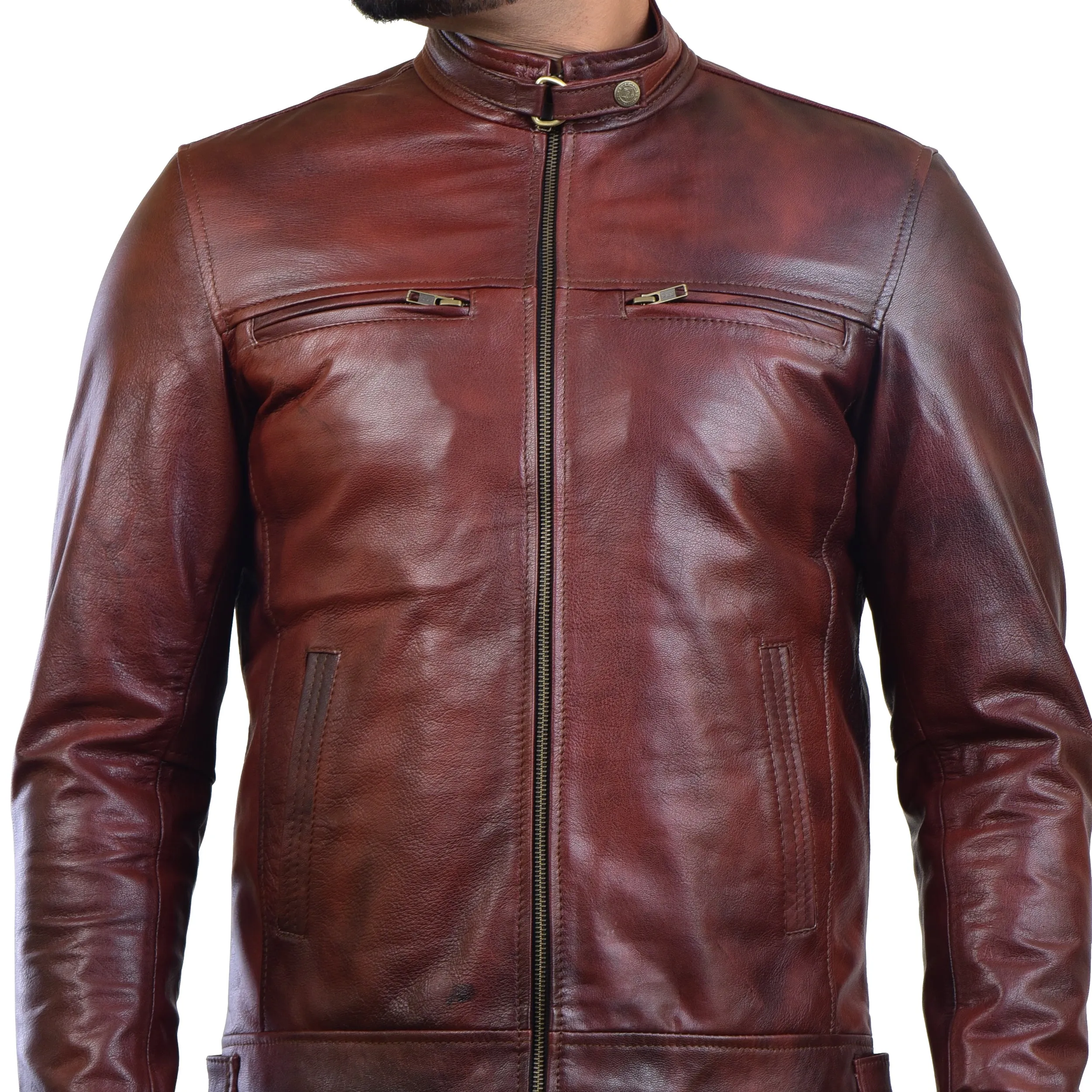 MENS LEATHER JACKET 410142(2 TONE)