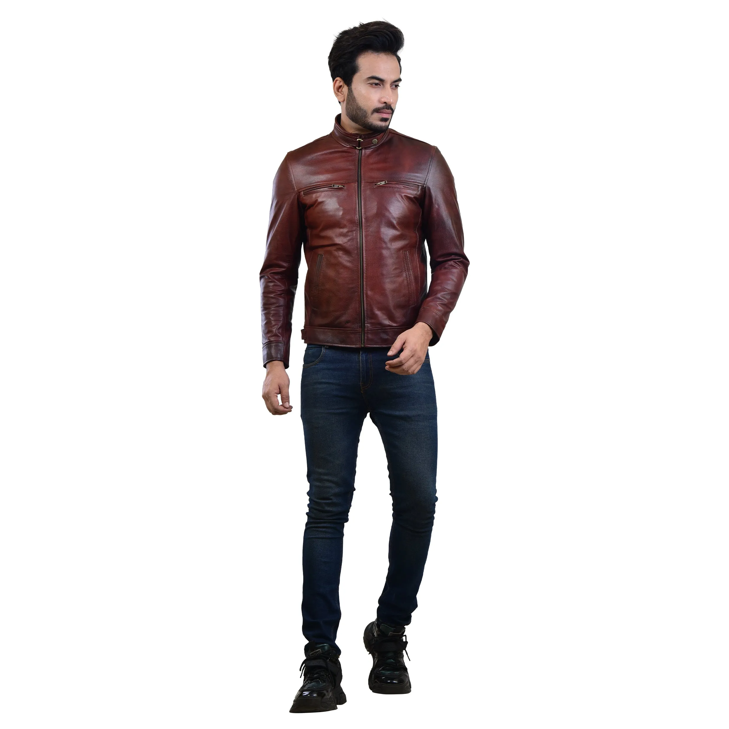 MENS LEATHER JACKET 410142(2 TONE)