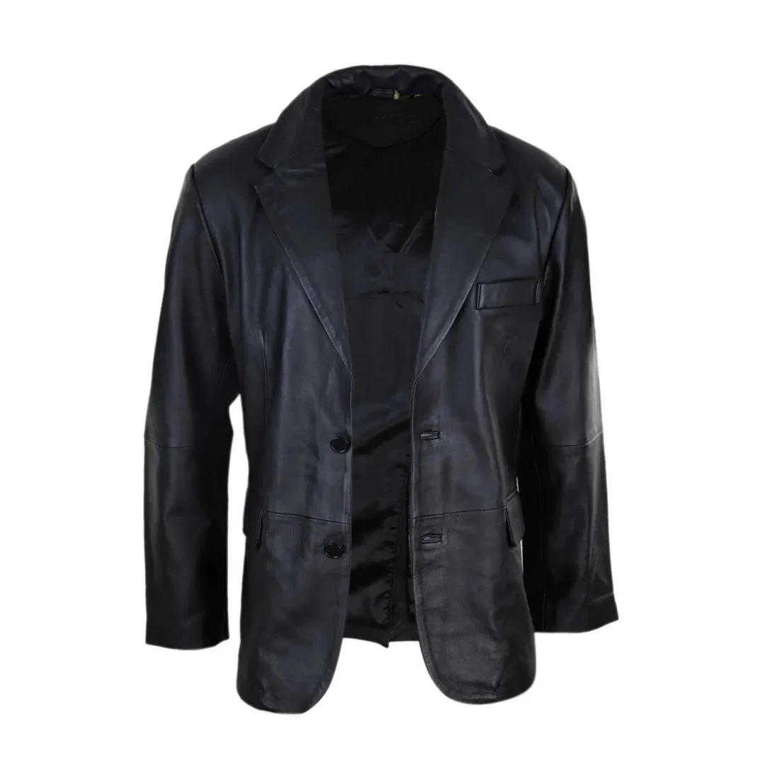 Mens Regular Fit Classic Genuine Leather 2 Button Blazer Jacket Vintage
