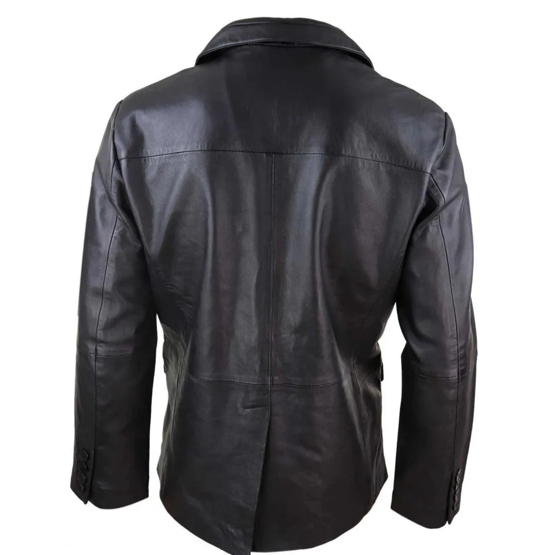 Mens Regular Fit Classic Genuine Leather 2 Button Blazer Jacket Vintage
