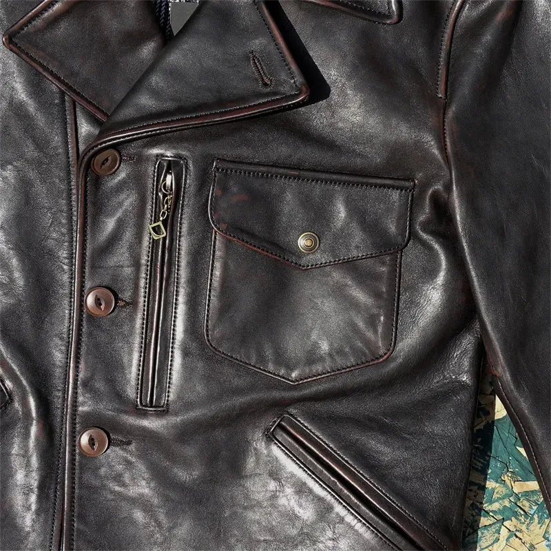 Men's Tea Core Horsehide Leather Jacket - Motorcycle Style Outwear
