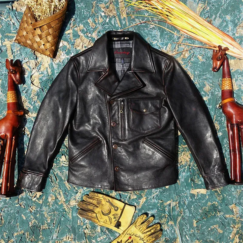 Men's Tea Core Horsehide Leather Jacket - Motorcycle Style Outwear