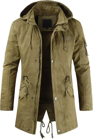Men's Winter Jacket Fleece Cotton Drawstring Military Coat Parka Jacket Thicken Casual Cargo Bomber Jacket
