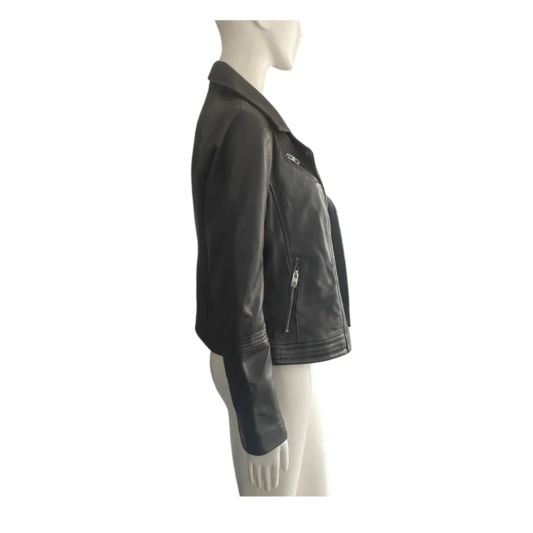 MICHAEL KORS Leather Biker Jacket Grey SIZE M