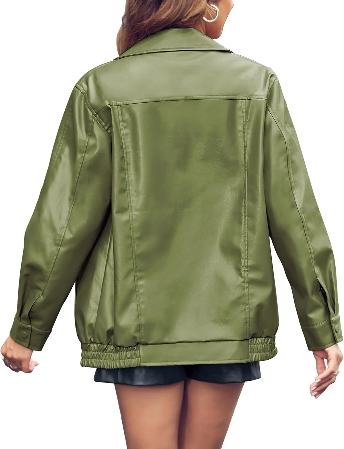 Miladusa Womens Oversized Leather Jackets Faux Casual Zip Up Trendy Bomber Motorcycle Jacket with Pockets S-XL