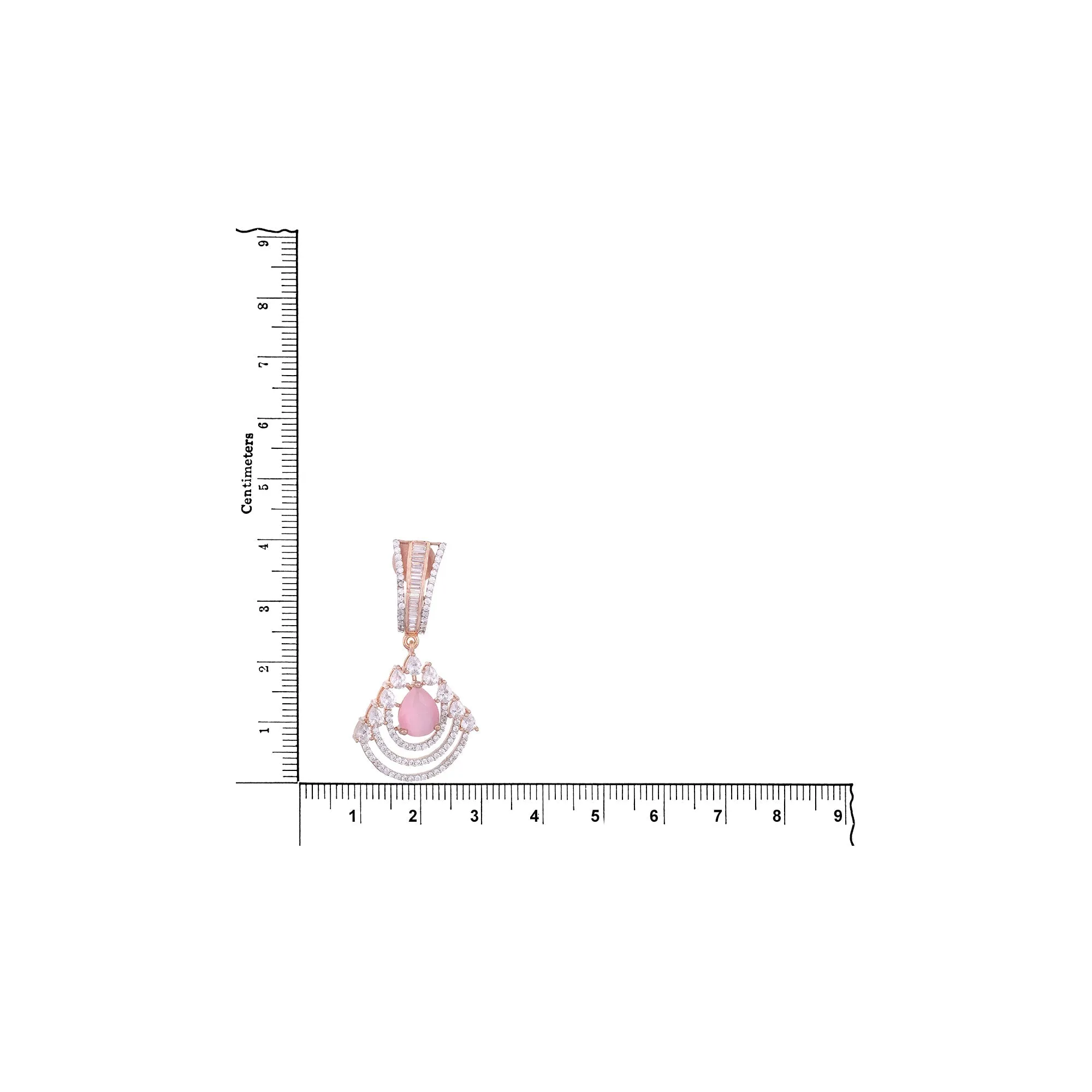 Modern Rose Quartz Danglers Pastel Pink Drop Earrings Ad Studded Rose Gold Plated for Women and Girls - Saraf RS Jewellery
