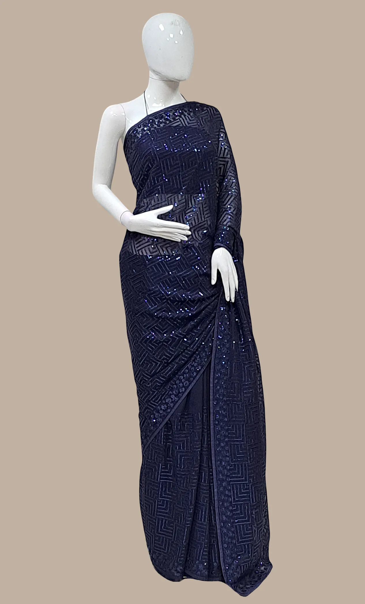 Navy Sequin Embroidered Sari