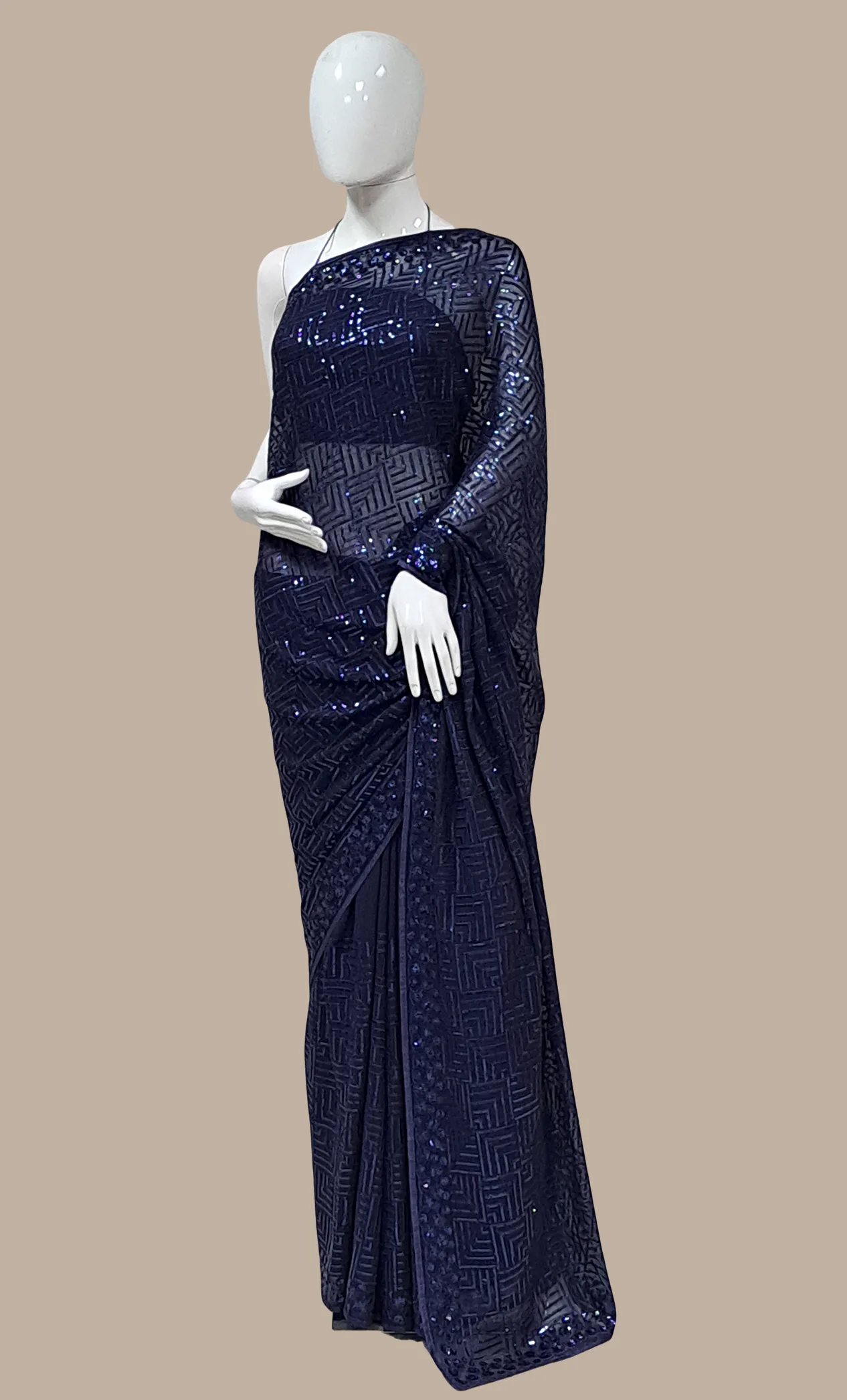 Navy Sequin Embroidered Sari