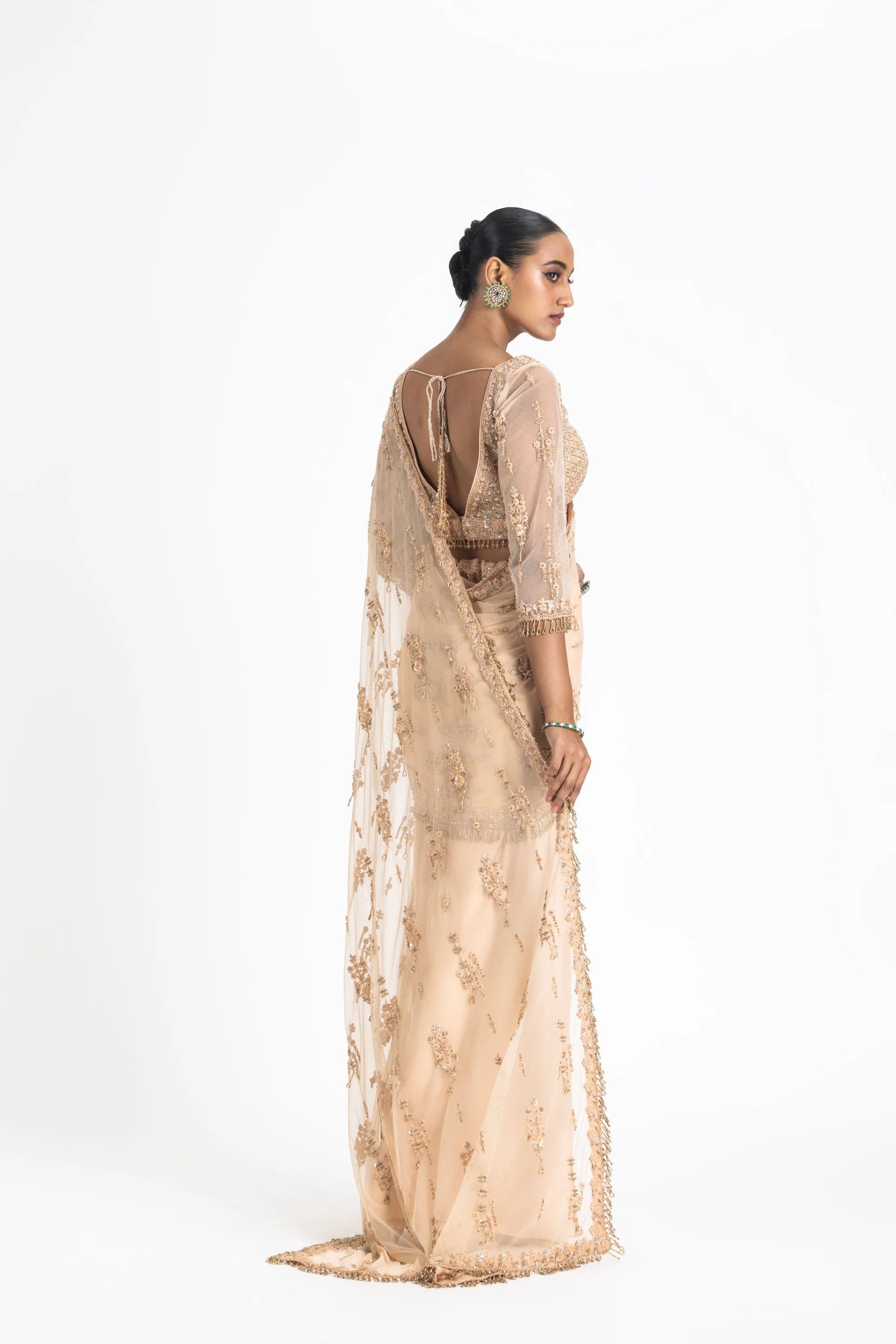 NUDE SATIN DRAPED SAREE