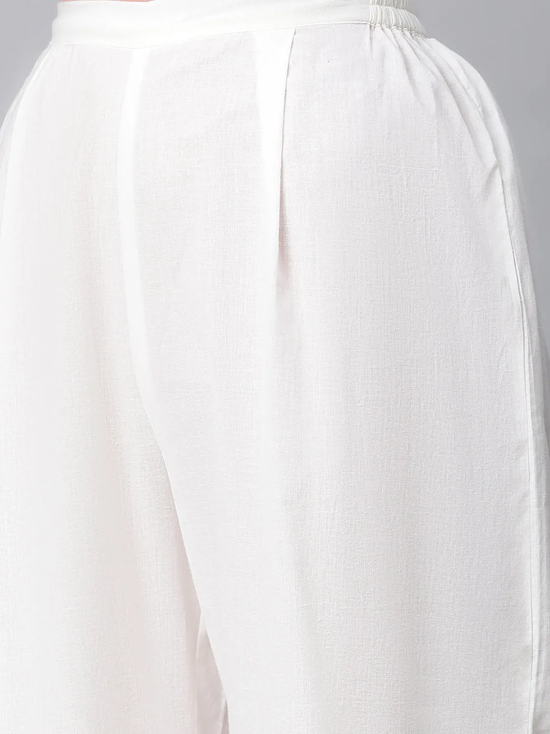 Off White Pure Cotton Printed Kurta Palazzo Set With Dupatta