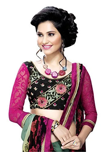 Oomph! Women's Georgette Saree (rbdp_ms2795b_Pistachio Green &amp; Salmon &amp; Dandelion Yellow_Free Size)