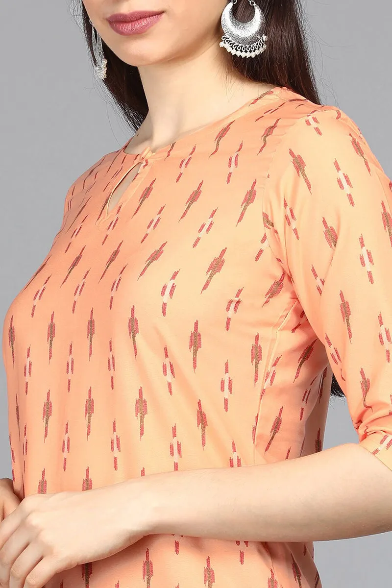 Orange Crepe Abstract Print Straight Kurta Palazzo Set