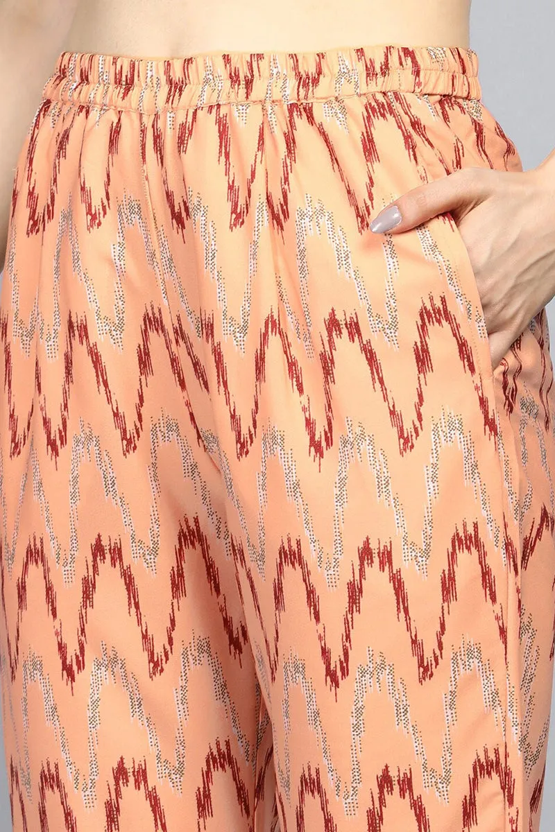 Orange Crepe Abstract Print Straight Kurta Palazzo Set