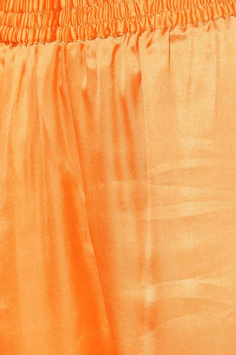 Orange Floral Cotton Kurta, Trouser Dupatta Set