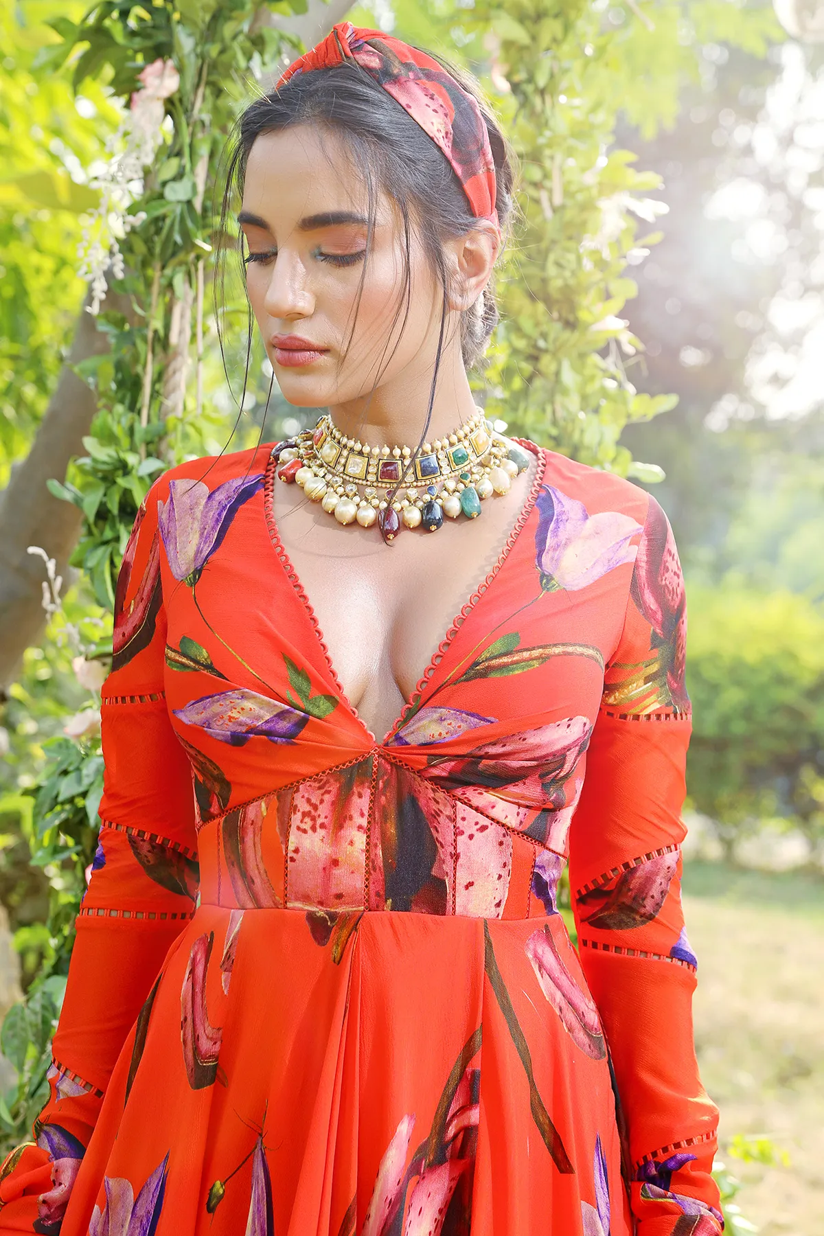 Orange printed anrakali set