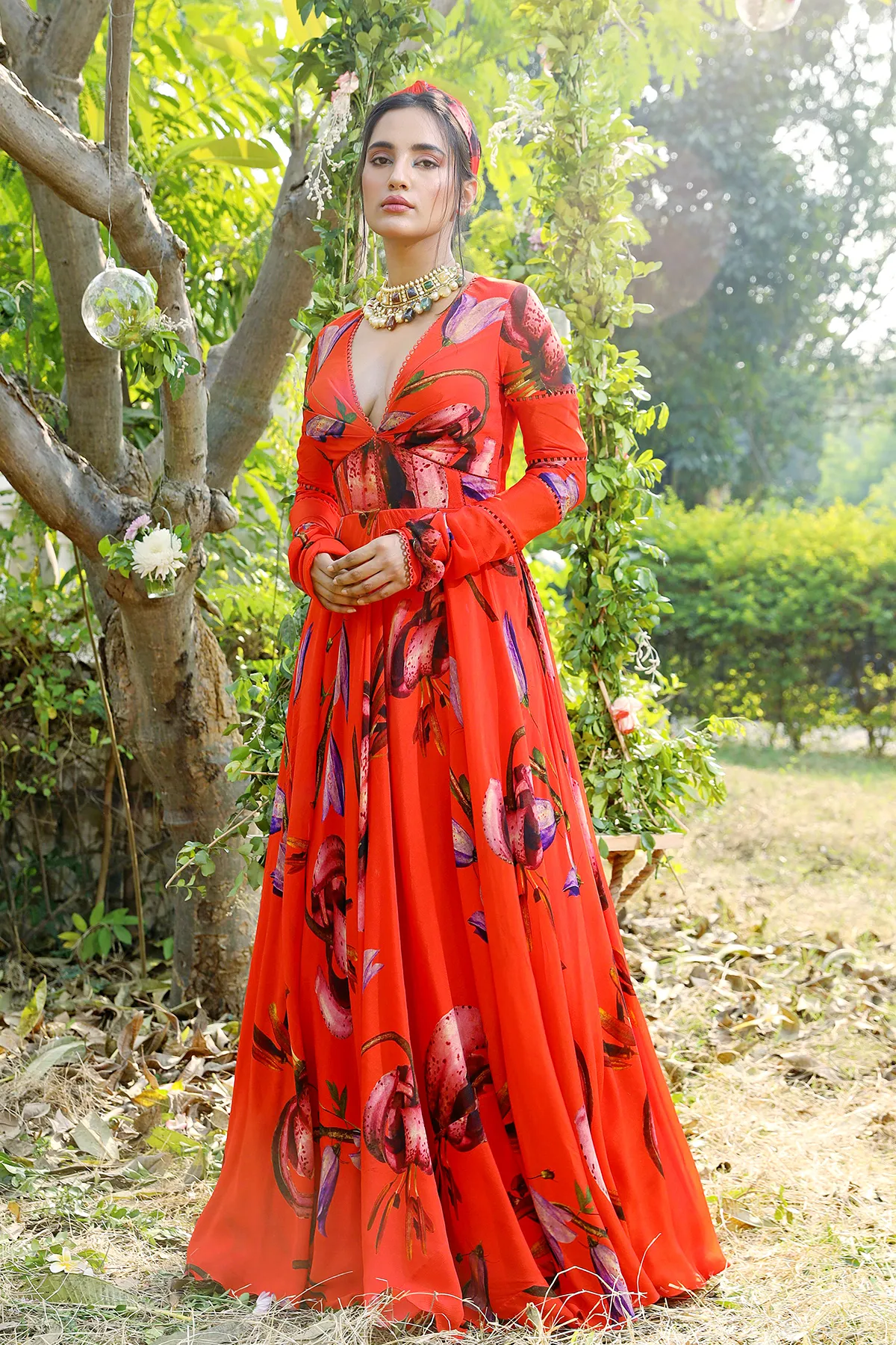 Orange printed anrakali set