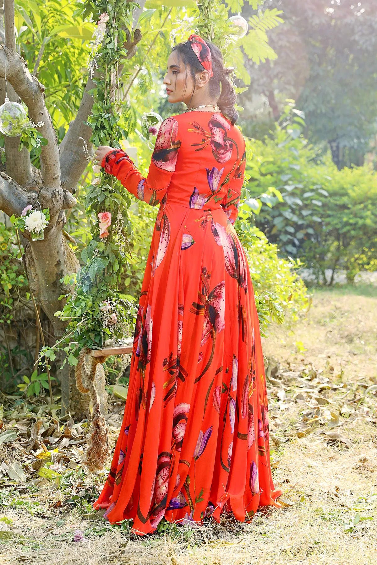 Orange printed anrakali set