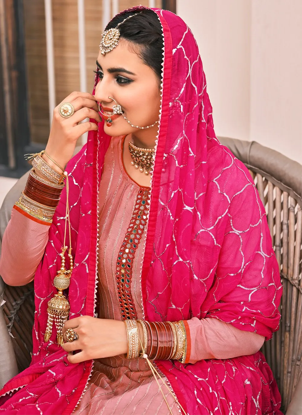 Pakistani Style Soft Pink Embroidered Suit with Palazzo