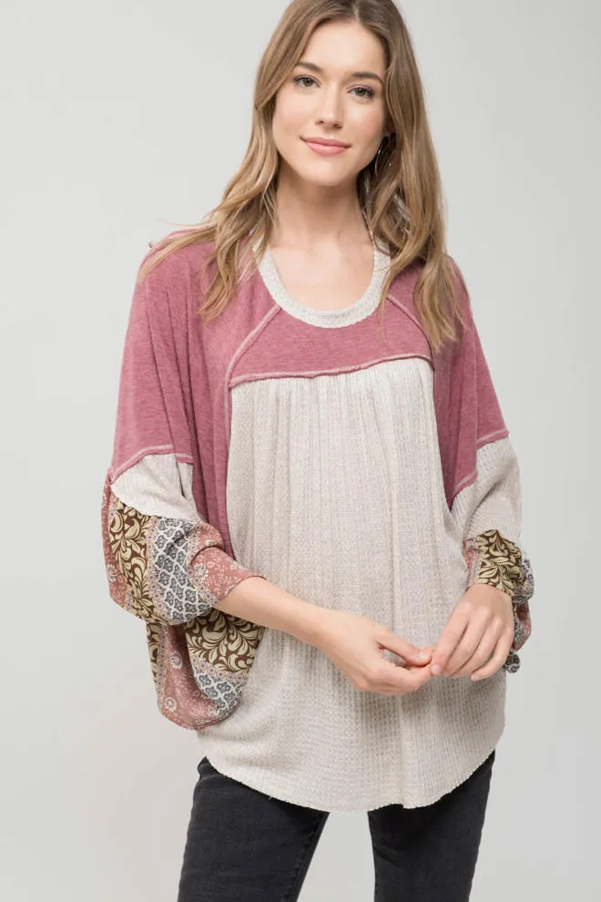 Patchwork Sleeve Blouse