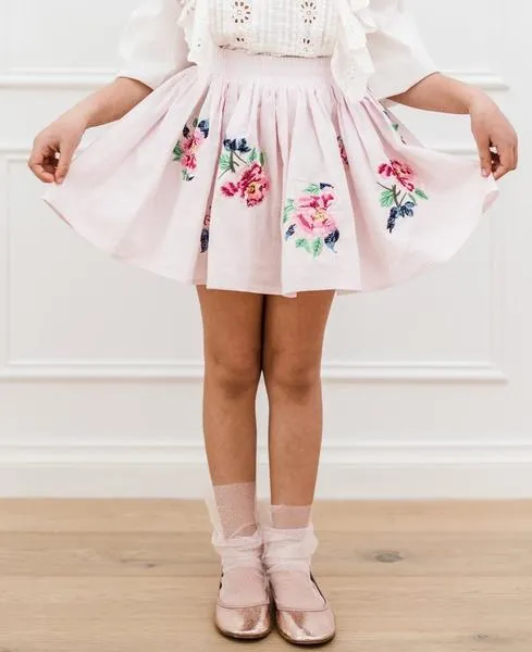 PETITE AMALIE MAUVE CHALK EMBROIDERED BLOUSE AND SKIRT