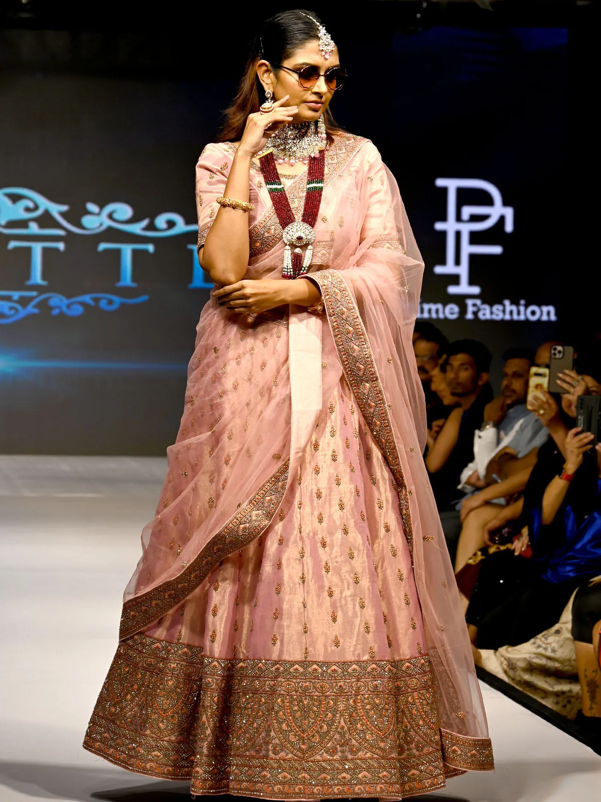 Pink Silk Blend Semi Stitched Lehenga With Unstitched Blouse
