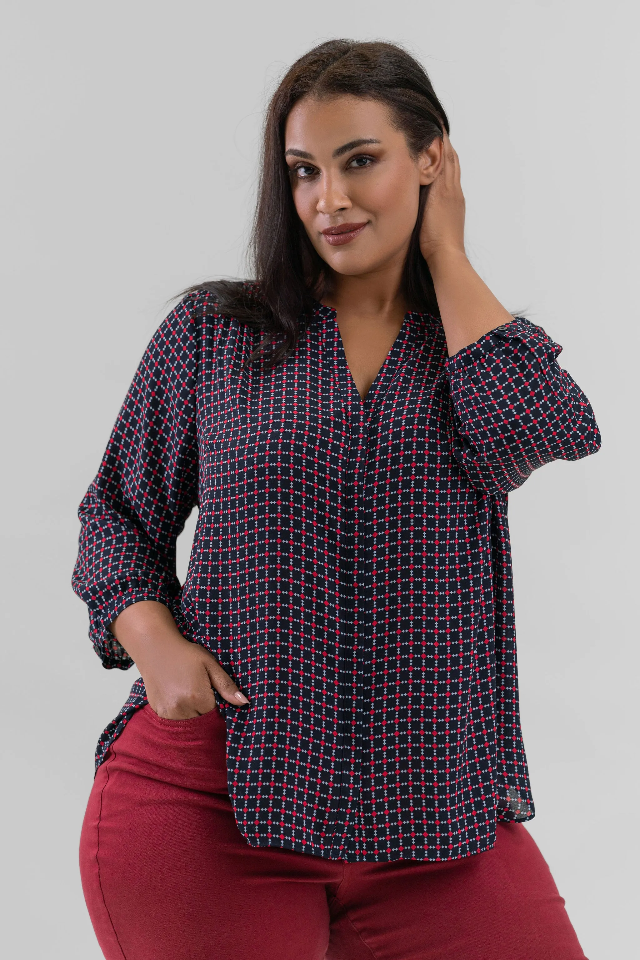 PINTUCK BLOUSE- Starlet Geo