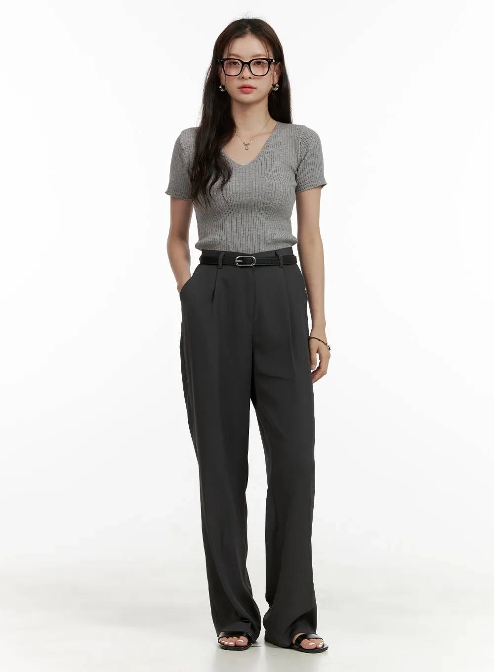 Pintuck Straight Trousers OU411