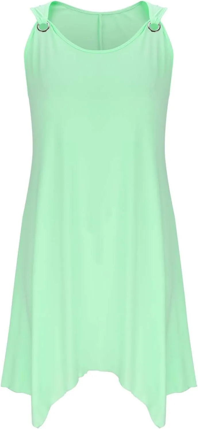 Plus Size Summer Dresses for Curvy Women Loose Casual O-Ring Shoulder Sleeveless Asymmetrical Hem Flowy Midi Dress
